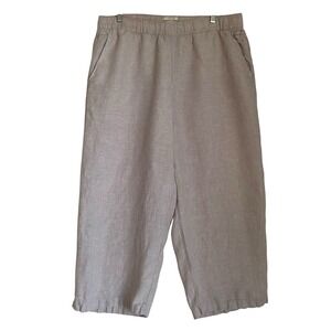 Cynthia Rowley Linen Wide Leg Cropped Pants XL Oatmeal Pull On Summer Relaxed